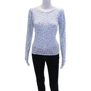 Golde Womens Cotton Baby Blue Animal Print Sheer Long Sleeve T-Shirt White XS